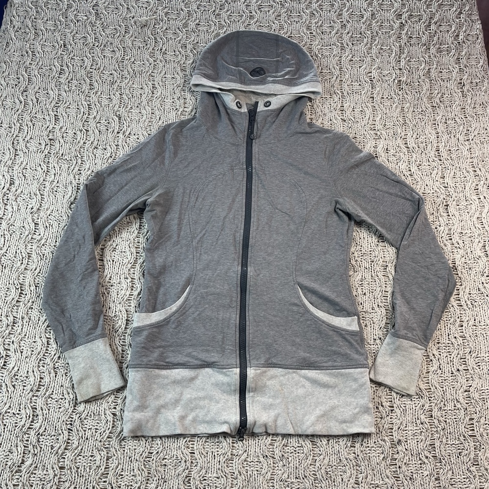 Lululemon Full-Zip Hoodie Womens 6 Heather Gray Cotton Blend Front Hand Pockets